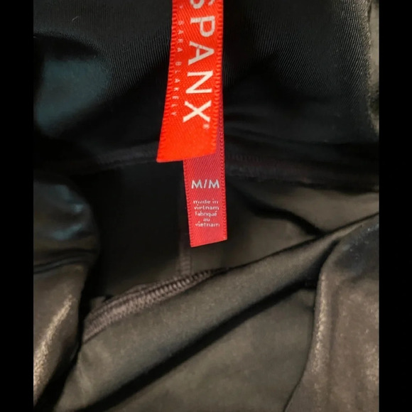 Spanx Black Faux Leather Leggings with Side Stripe - Picture 4 of 5